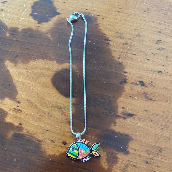 Vintage Jewelry - Vintage pop art multicolor fish pendant with silver tone chain NWOT condition